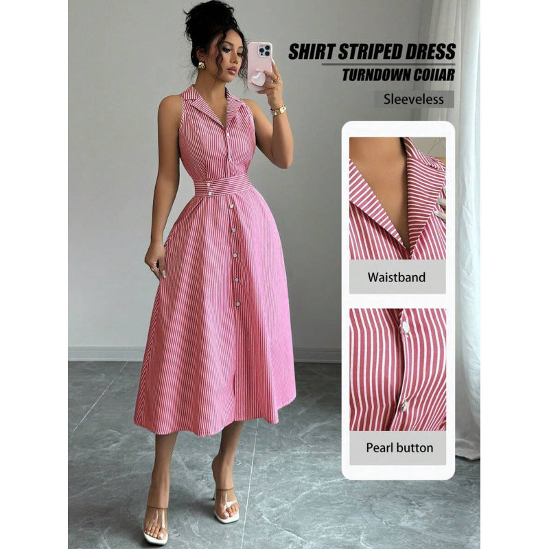 Elegant And Refined Casual Striped Dress For Women by Ricaloux