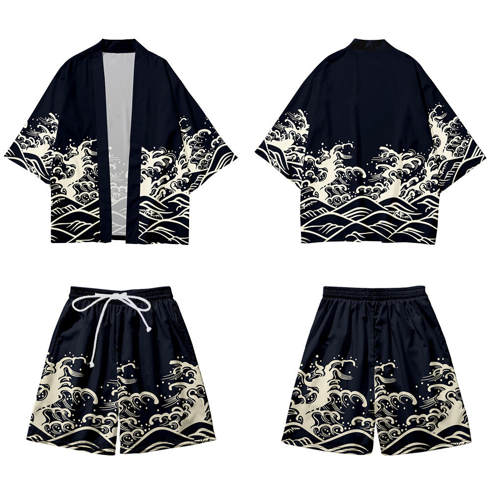 Printed Casual Kimono-style Mid-sleeve Wrap For Couple Outfits – Premium 0 | RICALOUX