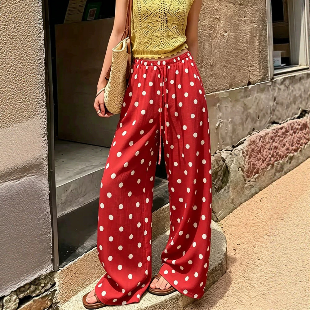 Womens Polka-dot Casual Long Straight-leg Pants by Ricaloux