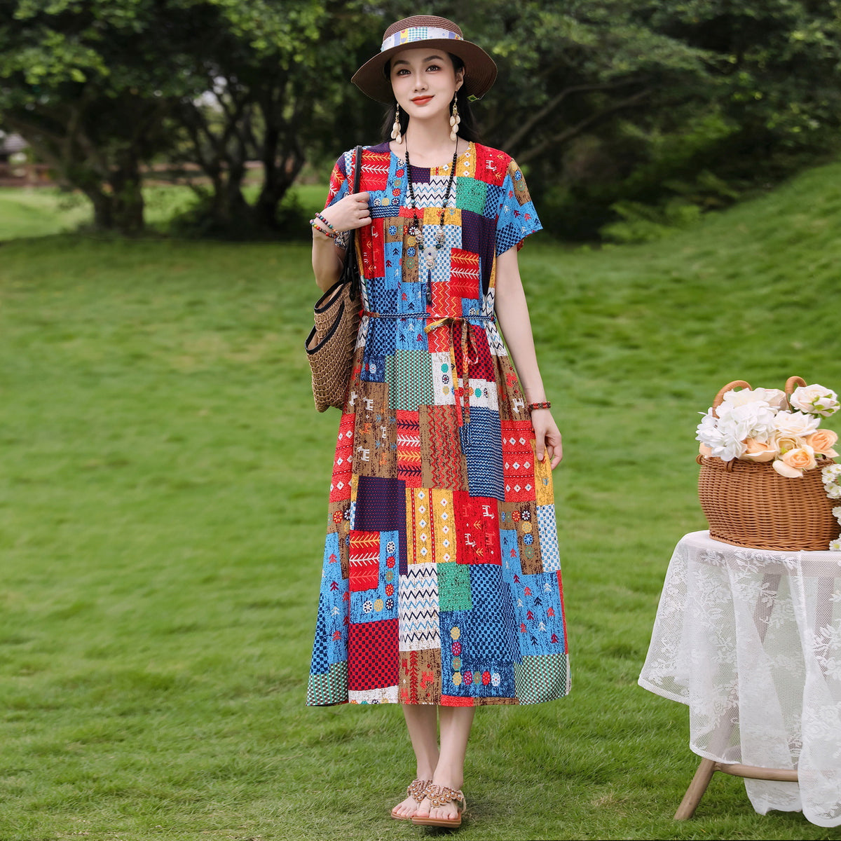 New Elegant Cotton Silk Dress For Middle Aged And Senior Women by Ricaloux