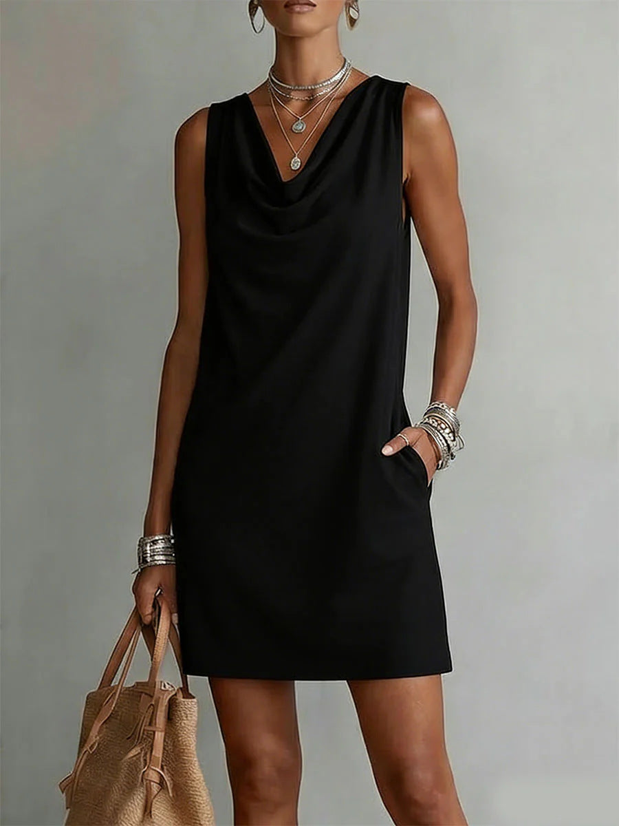Summer Sleeveless Dress With Draped Neckline Design Slim Fit Evening Party Club Beach Dresses by Ricaloux