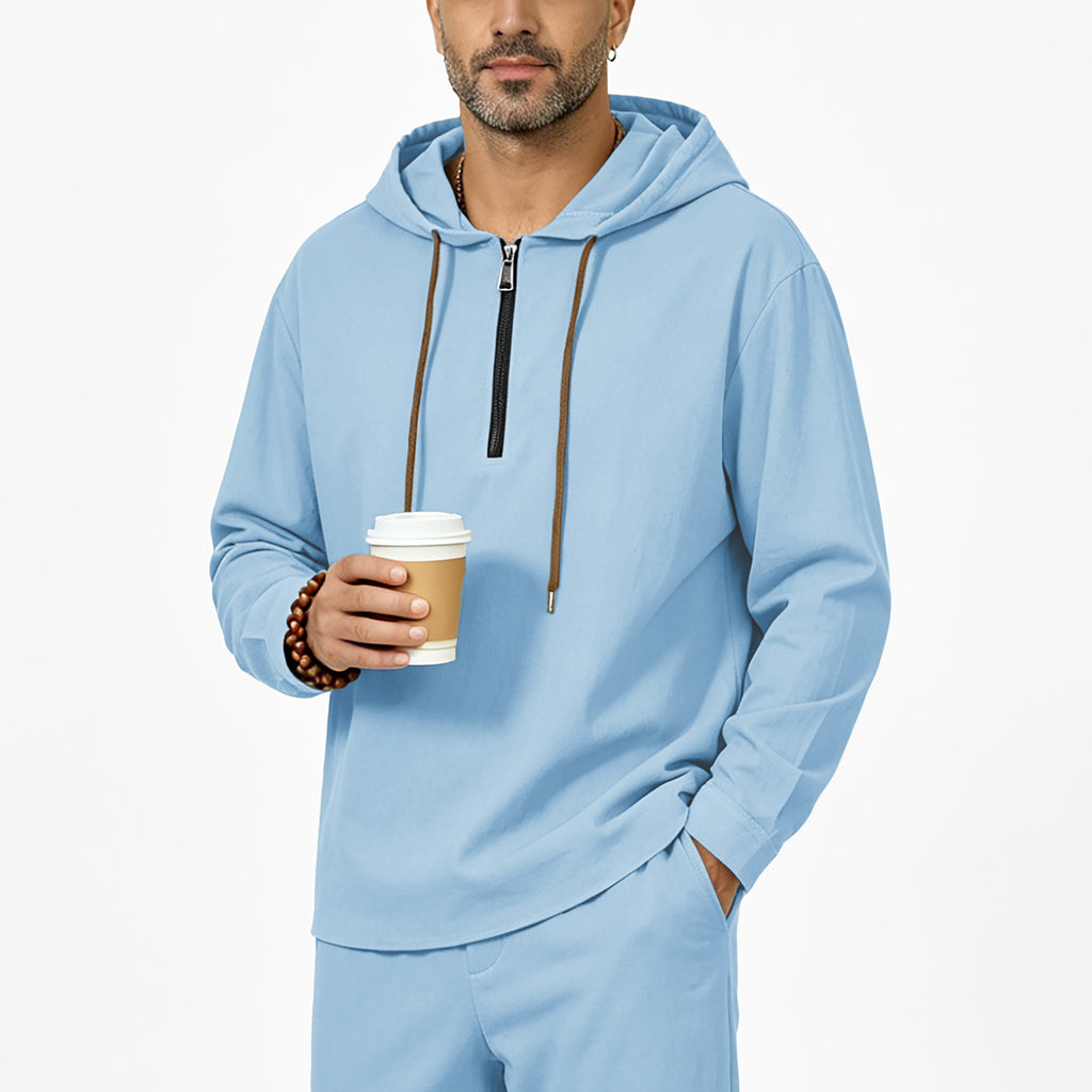 Mens Linen Hooded Half-Zip Sweatshirt by Ricaloux