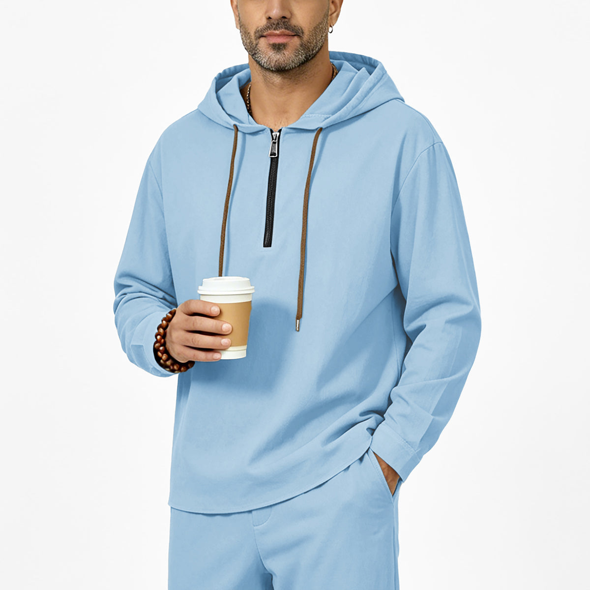 Mens Linen Hooded Half-Zip Sweatshirt by Ricaloux