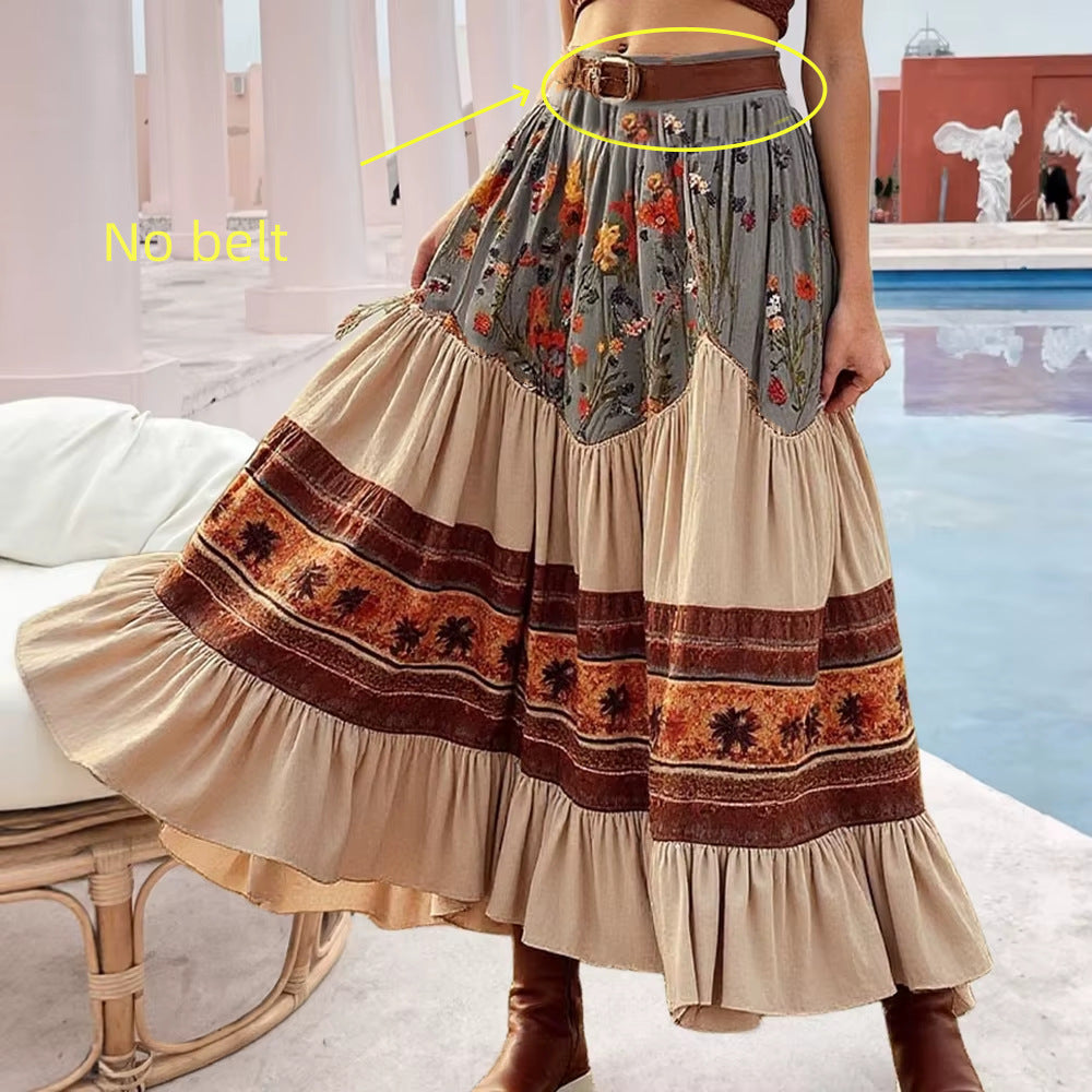 Bohemian Resort-style Artistic Patchwork Long Skirt by Ricaloux