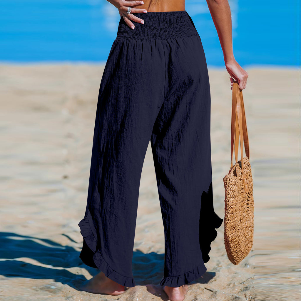 Pleated Asymmetrical Hem Cotton-linen Loose-fit Casual Pants by Ricaloux