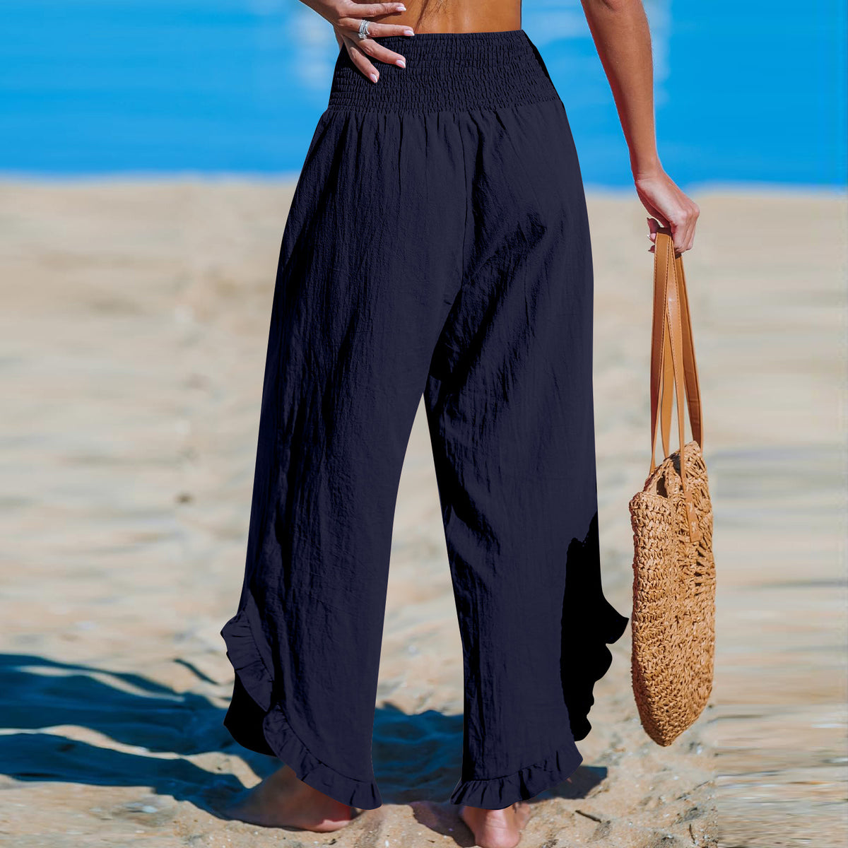 Pleated Asymmetrical Hem Cotton-linen Loose-fit Casual Pants by Ricaloux