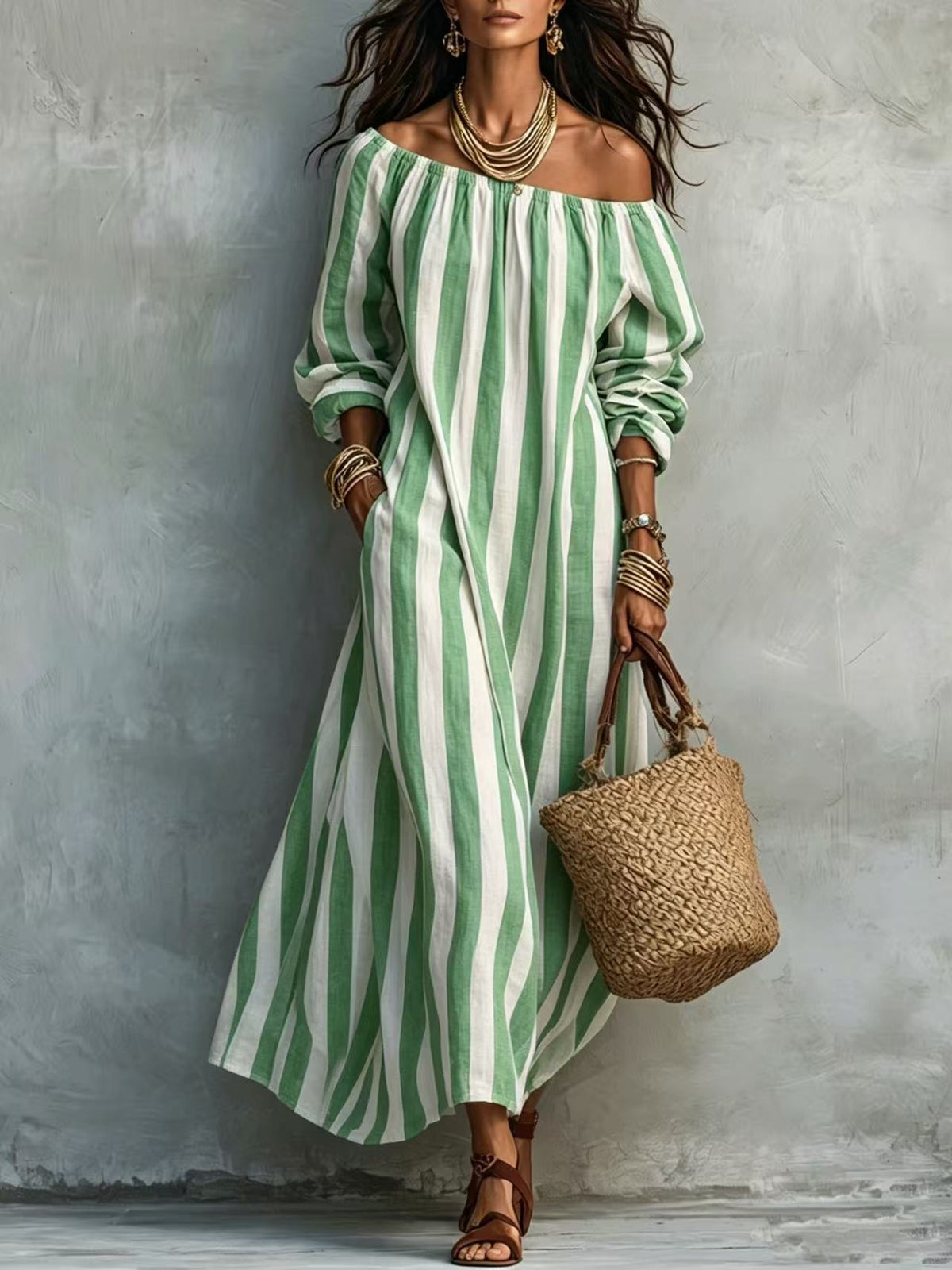 Striped Off Shoulder Vacation Dress by Ricaloux