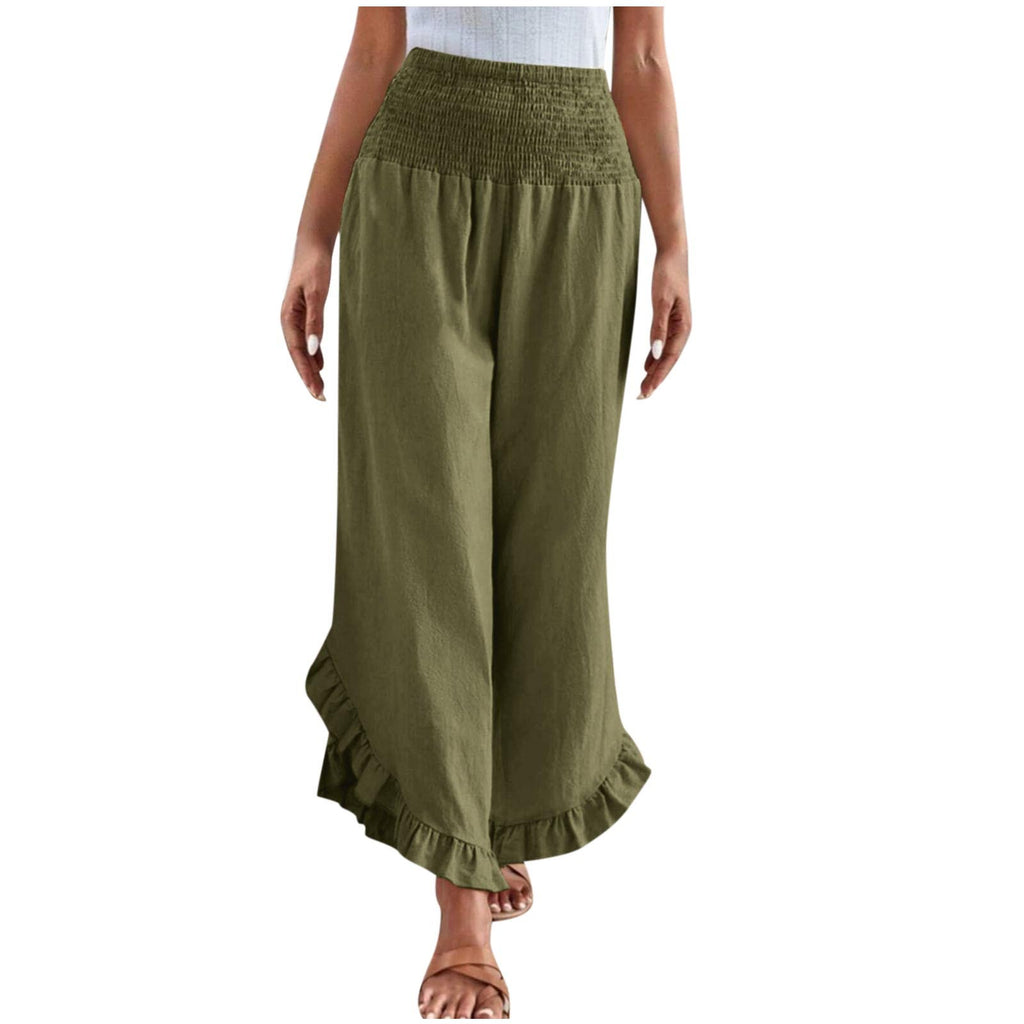 Womens High-waisted Asymmetrical-hem Cotton-linen Relaxed-fit Casual Pants – Premium 0 | RICALOUX