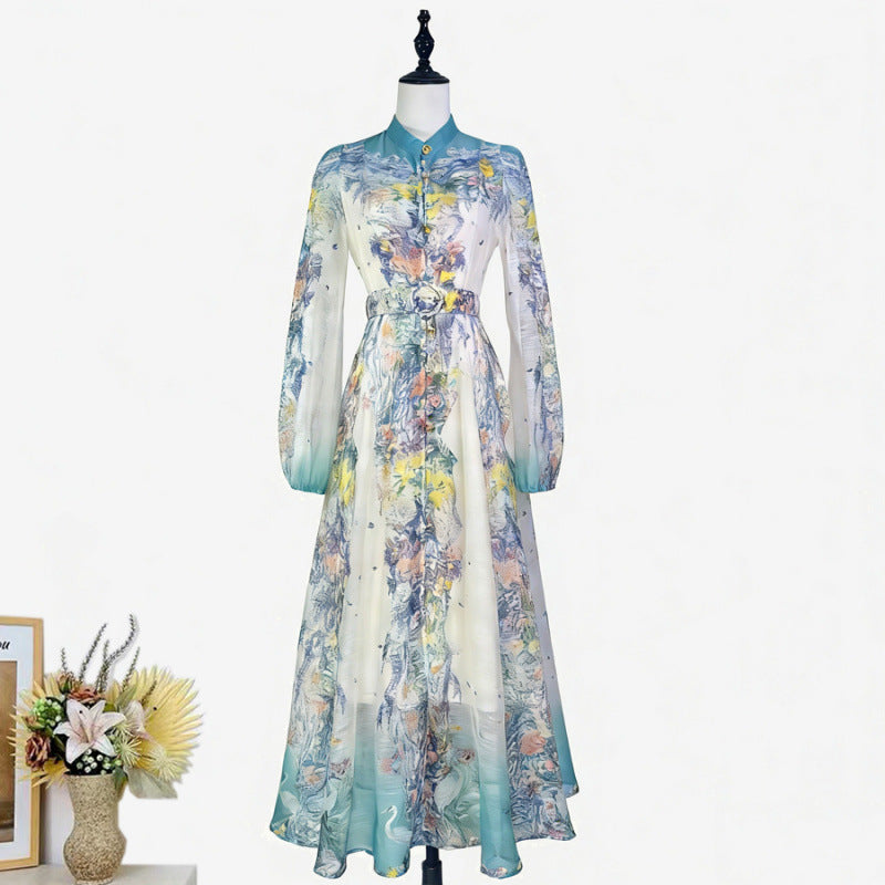 Stand-collar Single-breasted Dress With Puff Sleeves A Fitted Waist – Premium 0 | RICALOUX