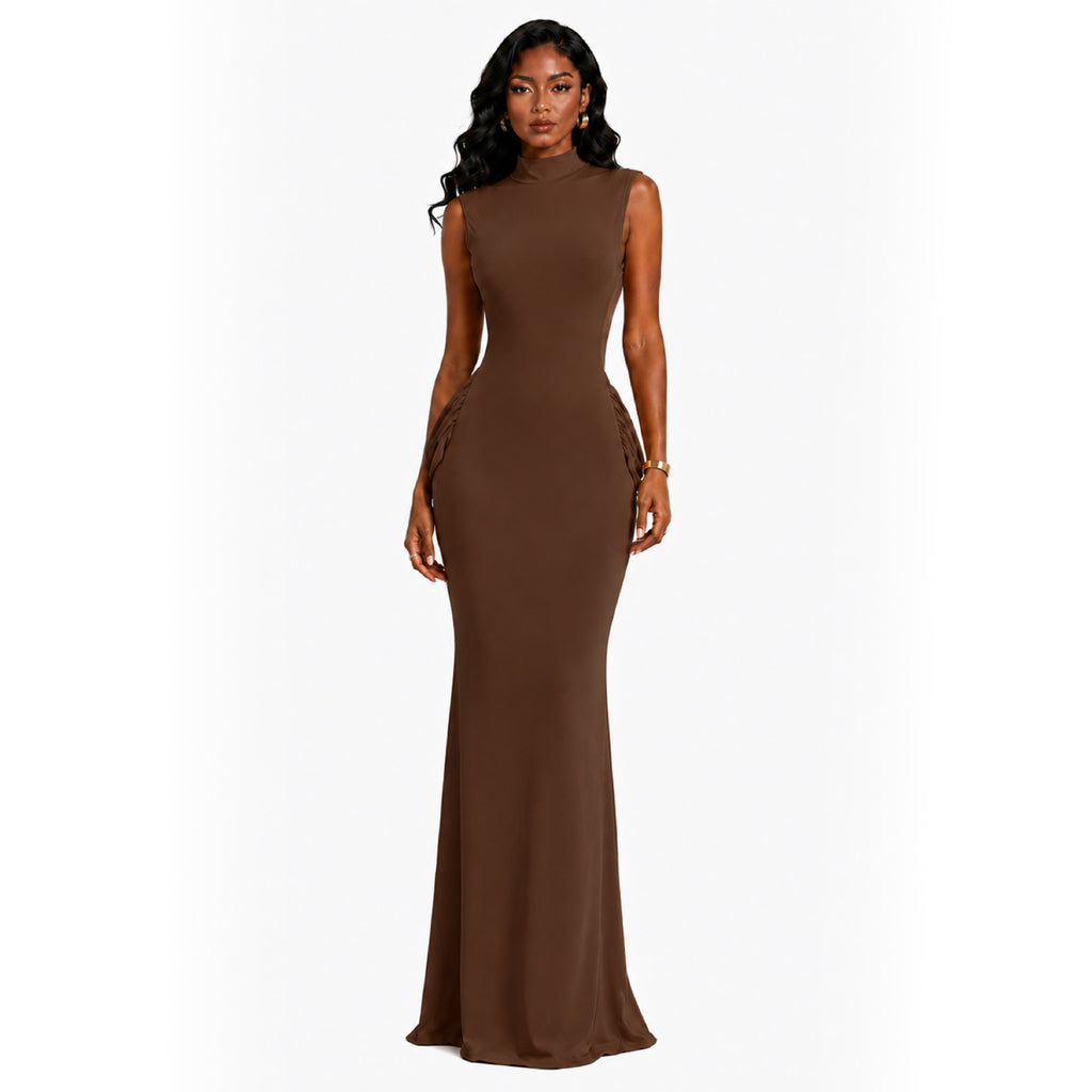 Figure-flattering Backless Mid-neck Dress by Ricaloux