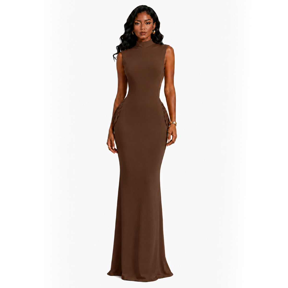 Figure-flattering Backless Mid-neck Dress by Ricaloux