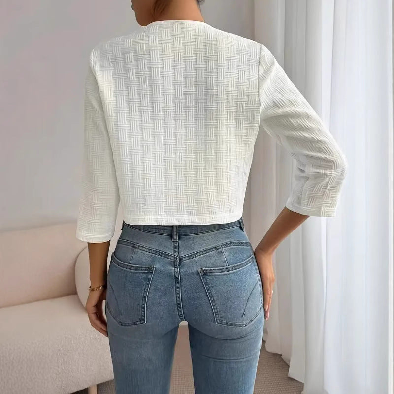 Versatile Round-neck Buttoned-sleeve Chanel-style Cropped Jacket by Ricaloux