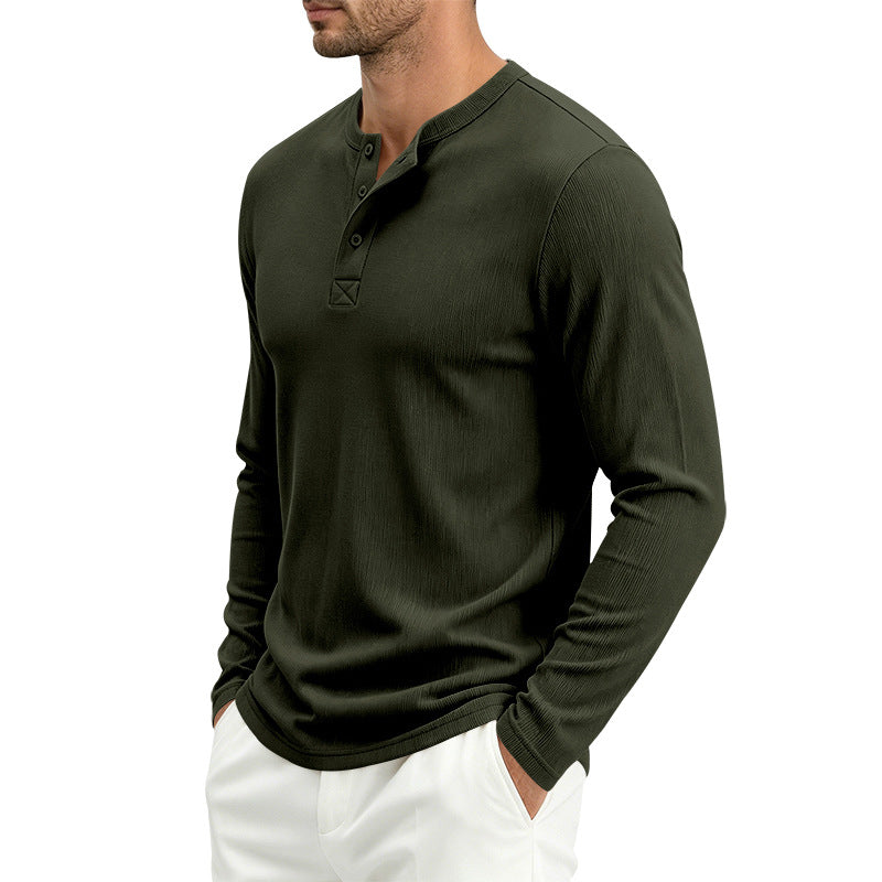 Mens Long-Sleeve Loose-Fit Casual Ribbed T-Shirt – Premium 0 | RICALOUX