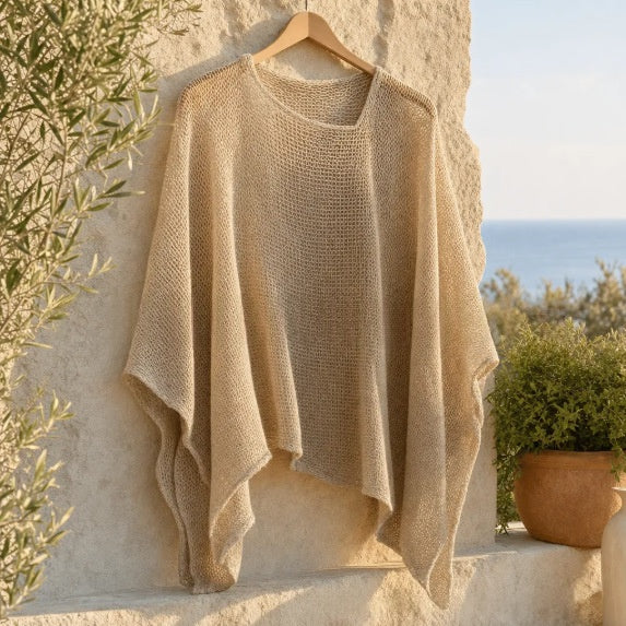 Womens Solid-Color Knitted Cape Blouse by Ricaloux