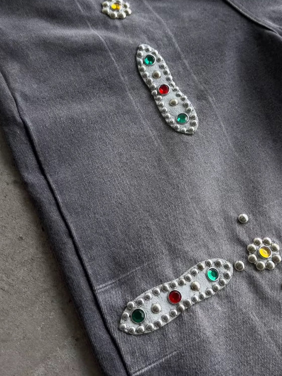 New Leather Patchwork Studded Rhinestone Shorts – Premium 0 | RICALOUX