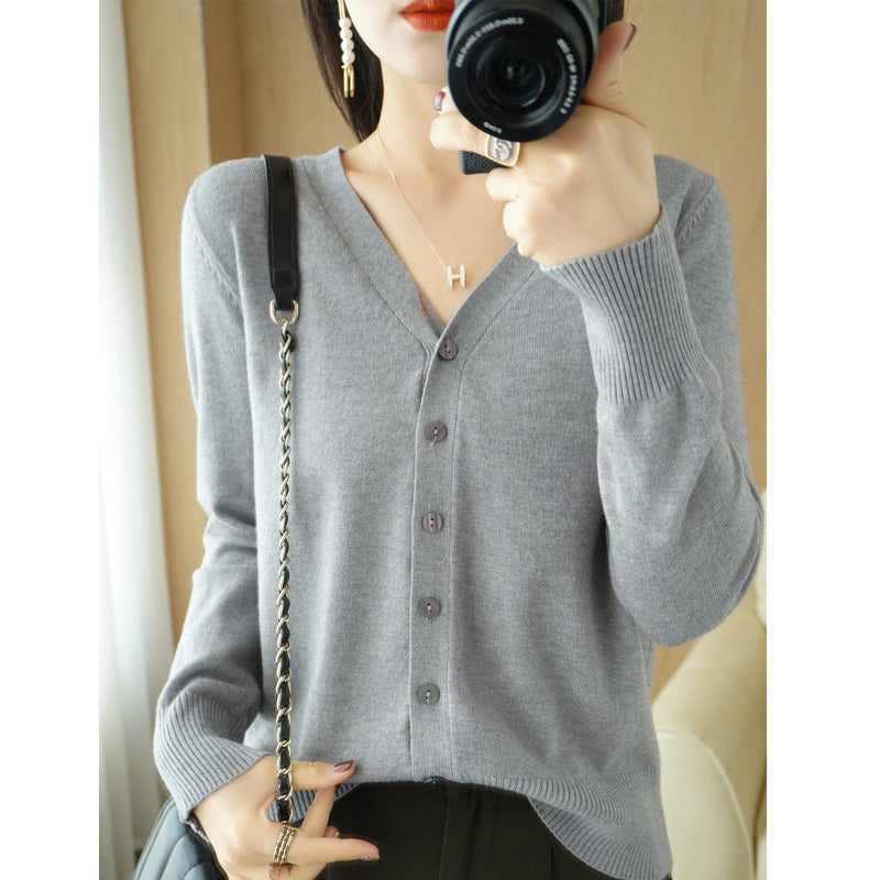 SpringSummer V-neck Cardigan Long-Sleeve Knit Top by Ricaloux