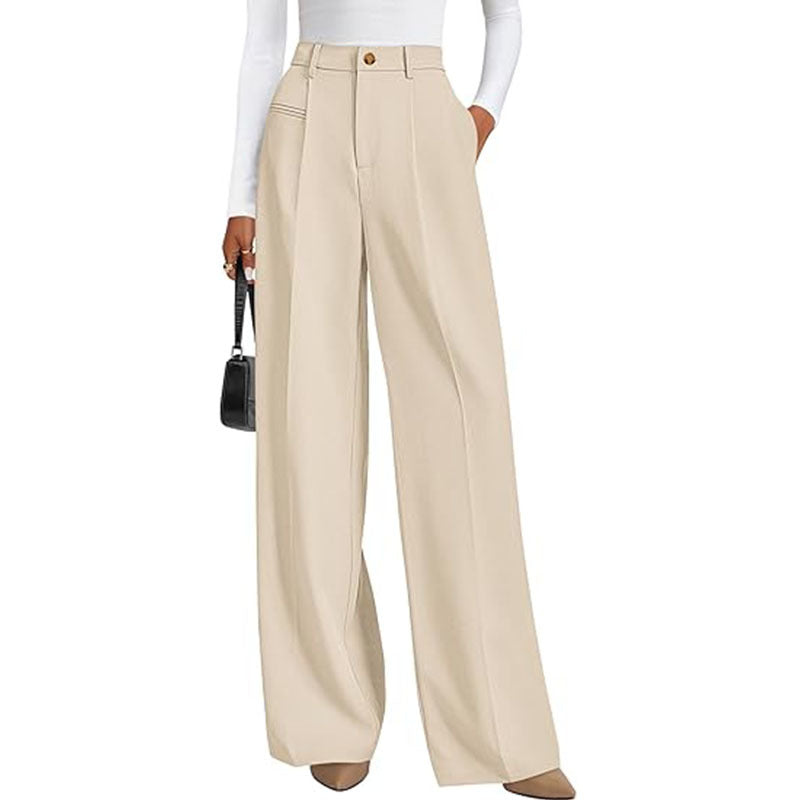 New Solid-color High-waisted Womens Casual Wide-leg Pants by Ricaloux