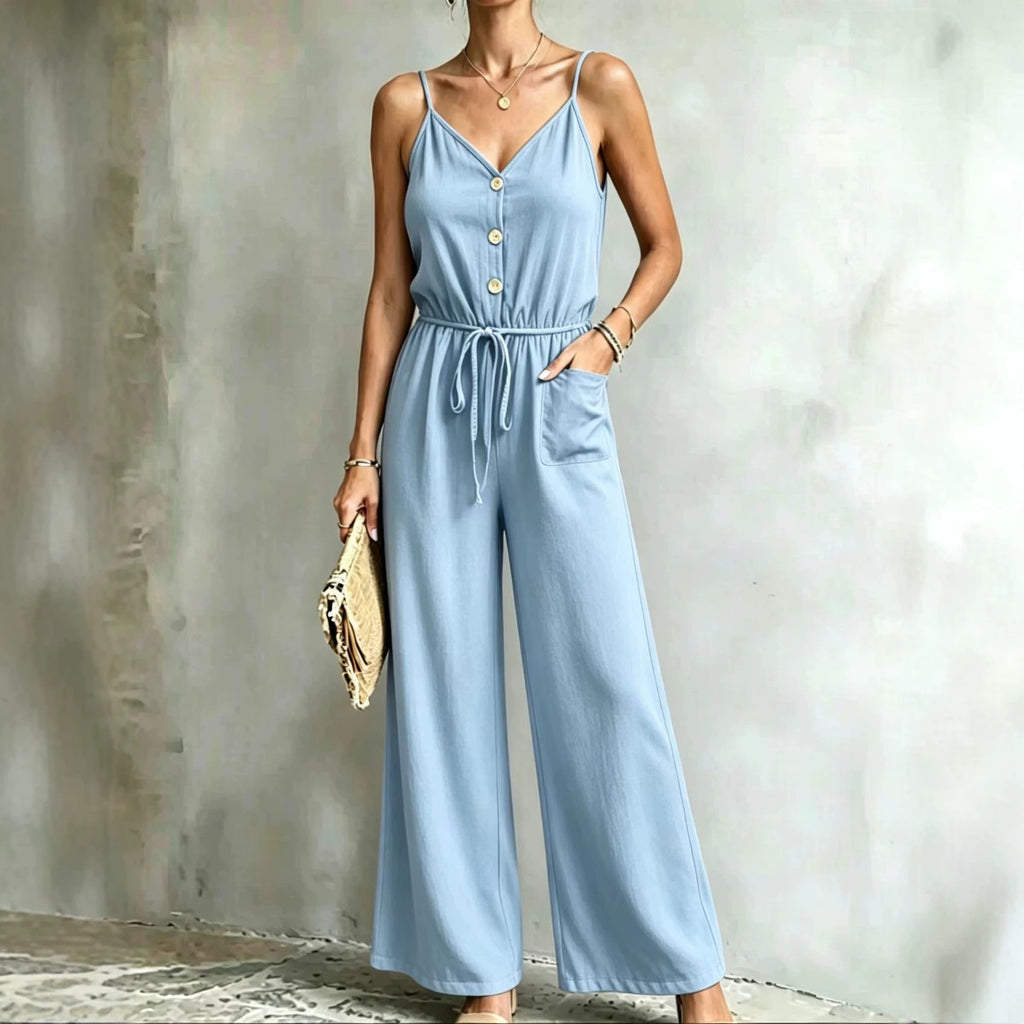 Womens Solid-color Casual Belted Strap Jumpsuit by Ricaloux