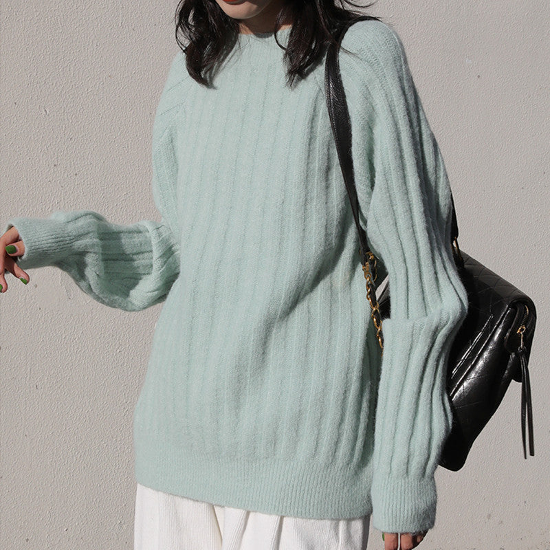 Womens Round-neck Loose-fit Knitted Bottoming Sweater by Ricaloux