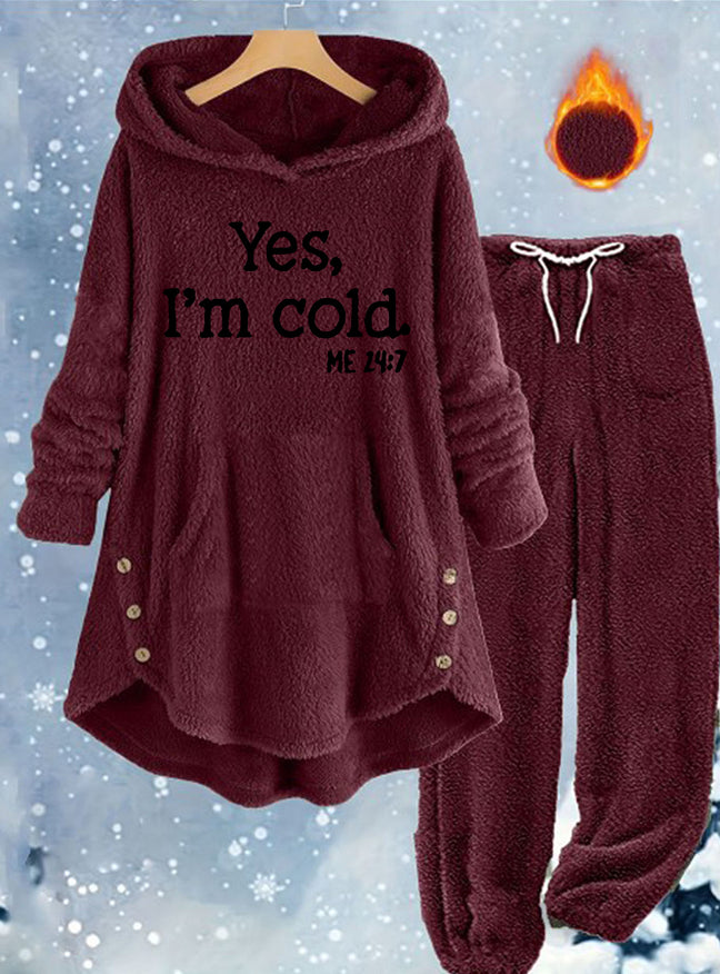 Solid-color Plush Hooded Long-sleeved Pants Set by Ricaloux