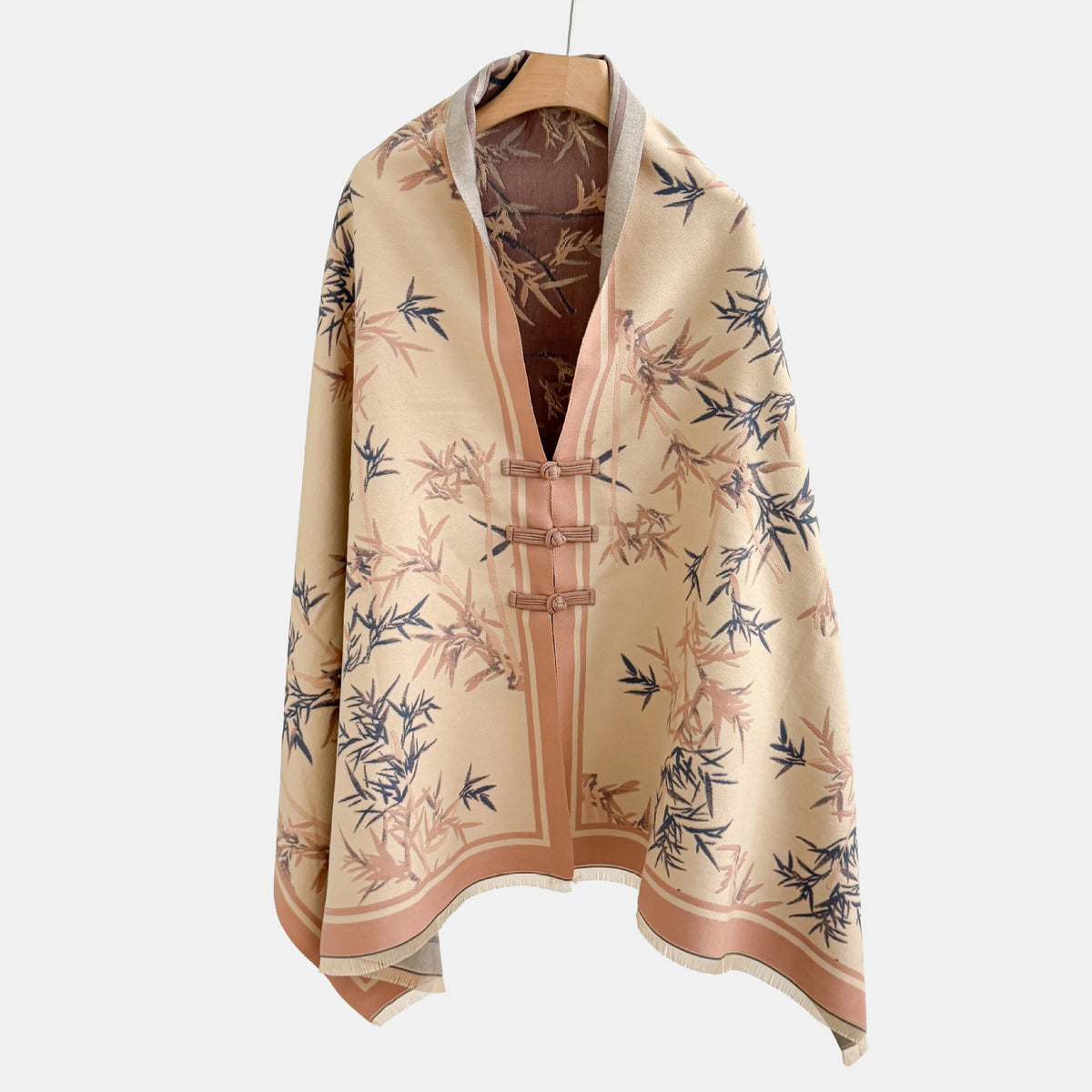 Vintage Knot-button Outerwear Jacquard Shawl by Ricaloux