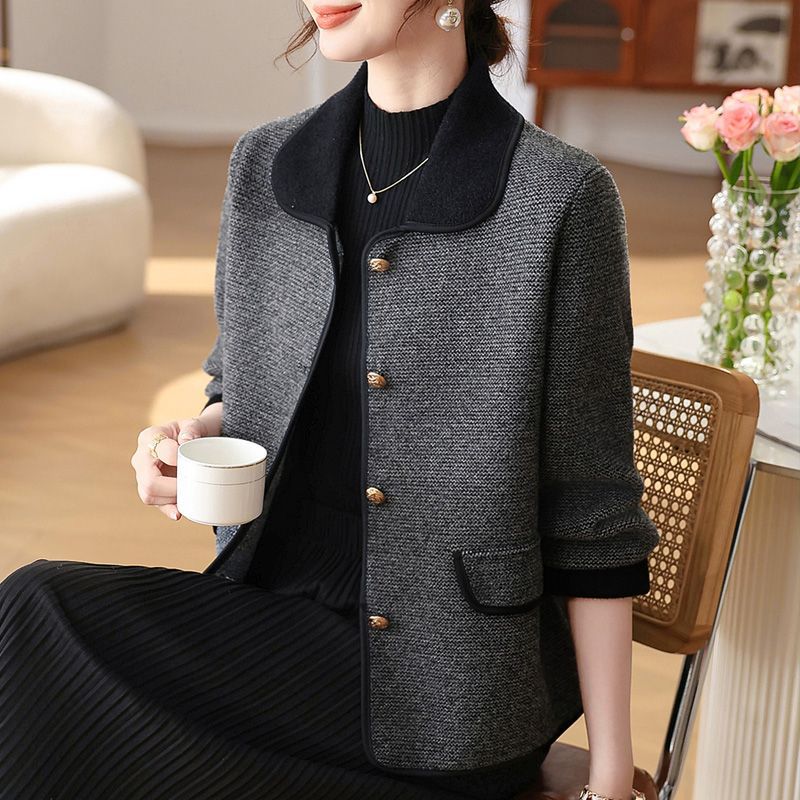 Polo-collar Denim-panel Knitted Mock Two-piece Sweater by Ricaloux