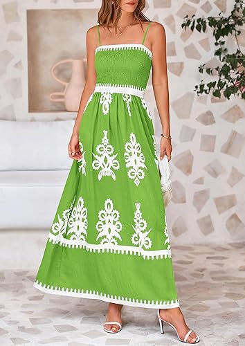 Resort-style Beach Dress Printed Bandeau Strap Maxi Dress by Ricaloux
