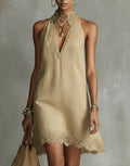 Deep V-neck Pleated Solid-color Casual Dress – Premium 0 | RICALOUX