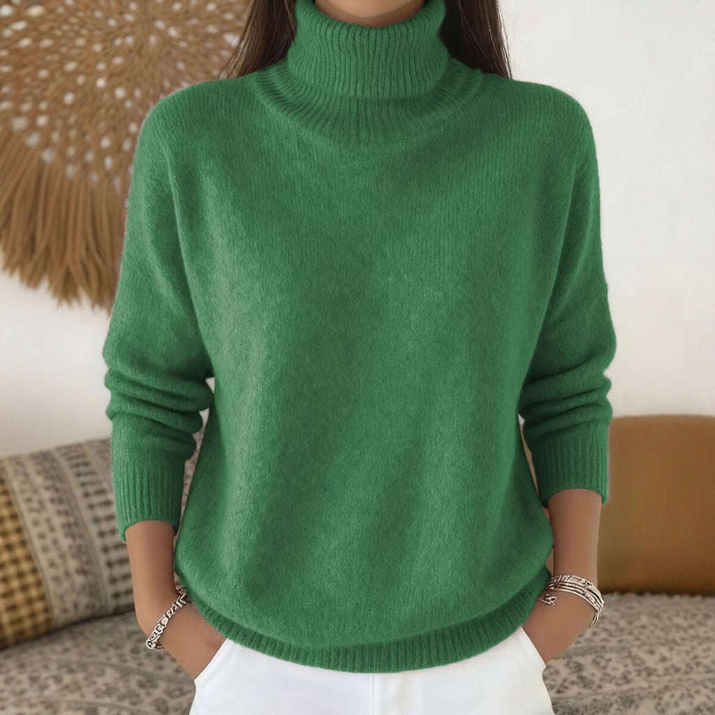 Womens Loose-fitting Solid-color Turtleneck Pullover Knit Sweater by Ricaloux