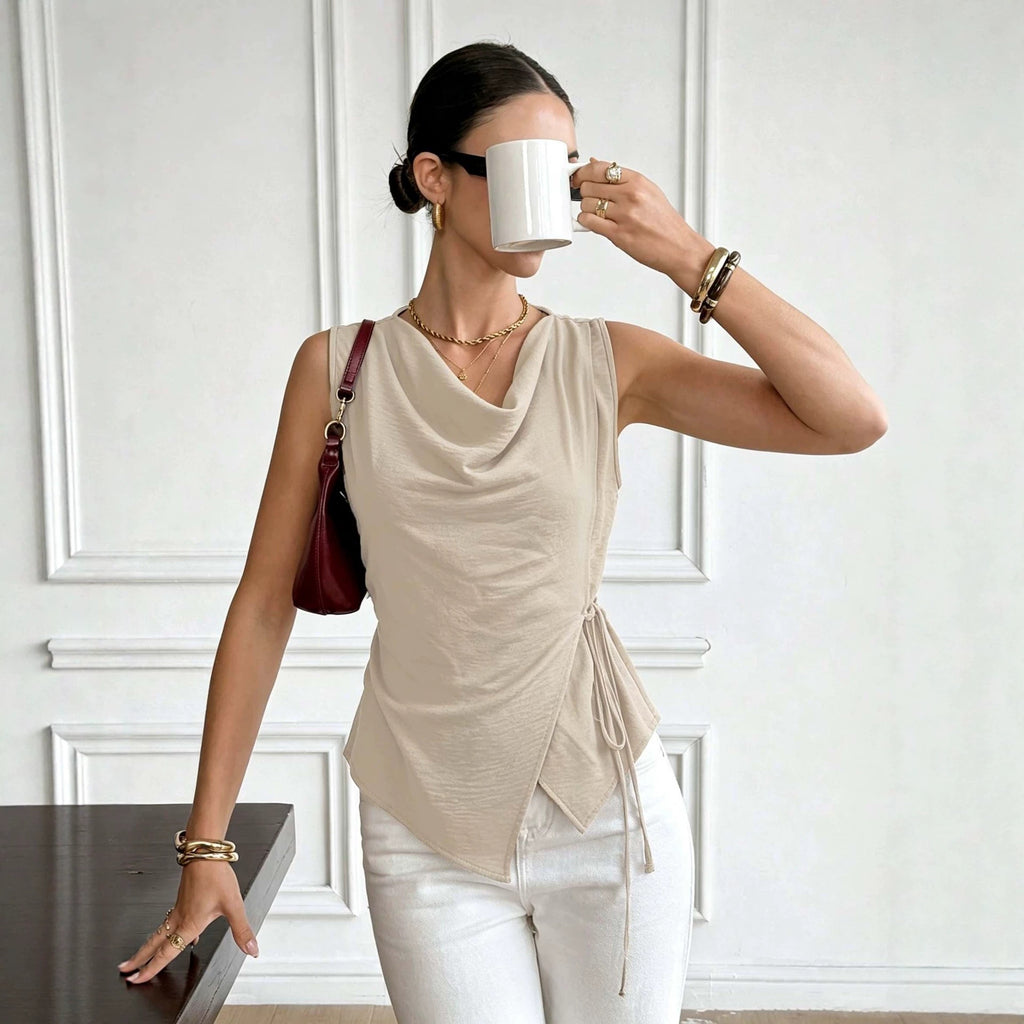Womens Sleeveless Top With A French-Style Scoop Neck And Asymmetrical Hem – Premium 0 | RICALOUX