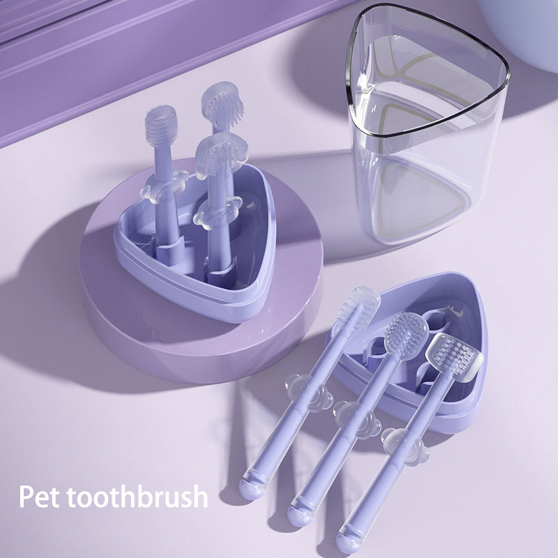Pet Toothbrush Purple Cat Silica Gel Brush Clear Up Bad Breath Tartar Teeth Care Dog Cat Cleaning Mouth Dogs Supplies by Ricaloux