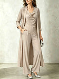 Womens Long Cardigan Jacket And Pants Three-piece Set by Ricaloux