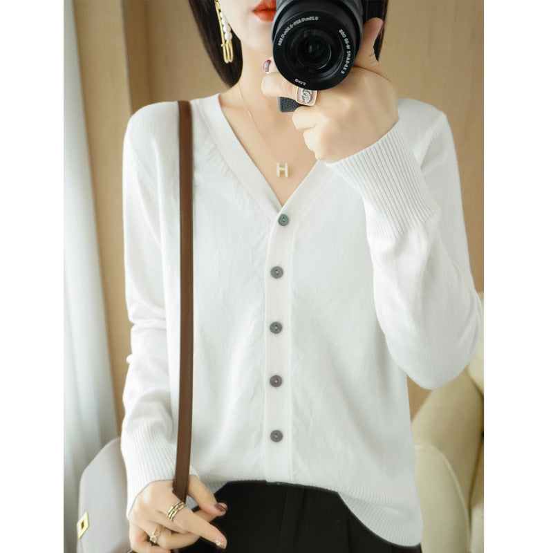SpringSummer V-neck Cardigan Long-Sleeve Knit Top by Ricaloux