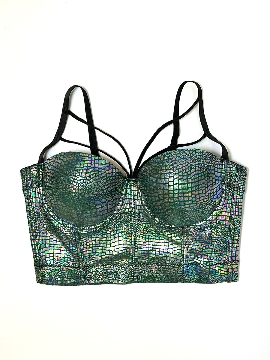 Sparkling Snakeskin-embossed Gold-stamped Strap Bra With Cup Support – Premium 0 | RICALOUX