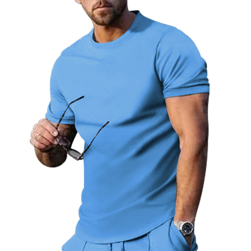 Mens Summer Solid-Color Crew-Neck Short-Sleeve Top – Premium 0 | RICALOUX