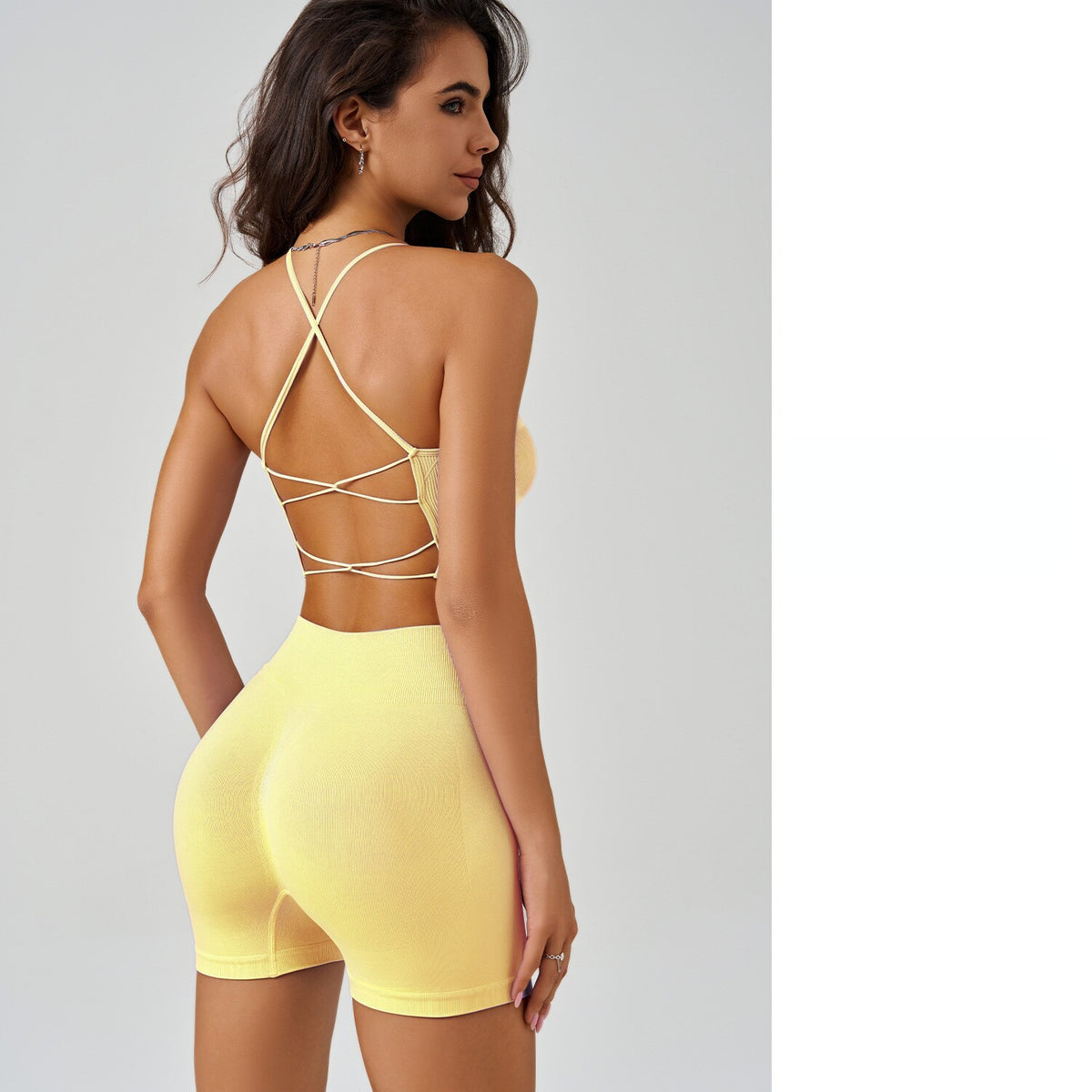Cross-Back Yoga Sports Bra High-Waisted Tummy Control Peach Butt Yoga Tank Top Set – Premium 4 | RICALOUX