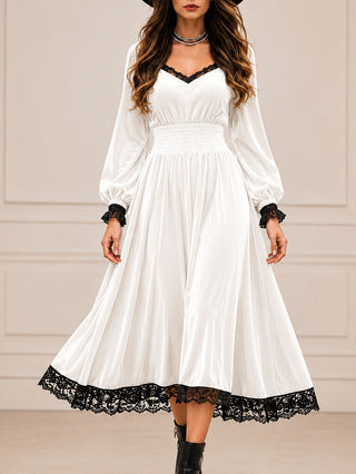 Casual Autumn Lace-Patchwork Velvet Evening Dress by Ricaloux
