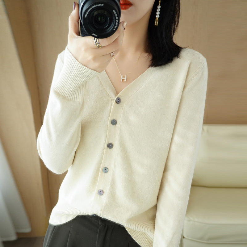 SpringSummer V-neck Cardigan Long-Sleeve Knit Top – Premium 0 | RICALOUX