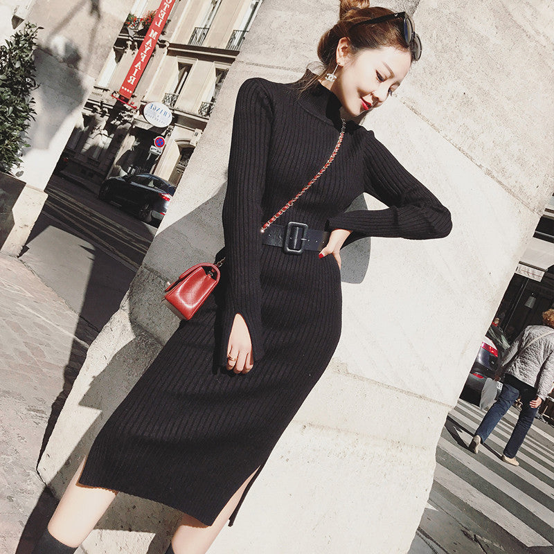 Turtleneck Knitted Split-front Dress – Premium 0 | RICALOUX