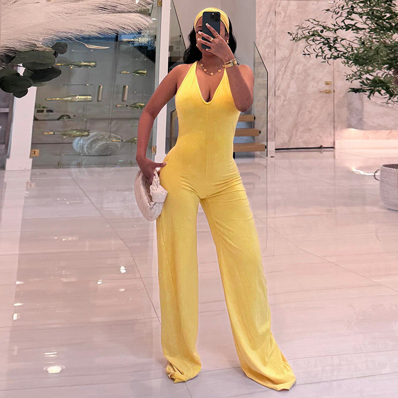 Casual Sporty Fauxwatereffect Openback Flared Jumpsuit – Premium 0 | RICALOUX