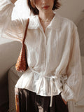Womens Striped Jacquard Defined-Waist French-Style Shirt by Ricaloux