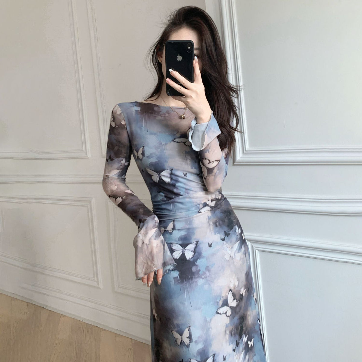 Womens Slim-Fit Casual Dress In Ink-Wash Style by Ricaloux