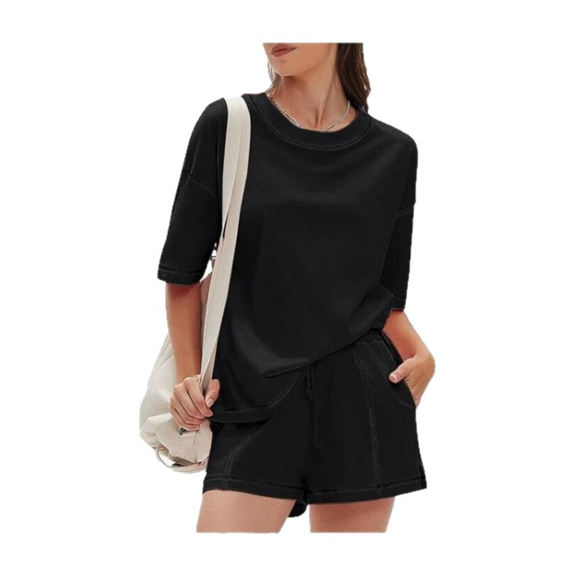 Summer New Solidcolor Shortsleeve And Shorts Set by Ricaloux