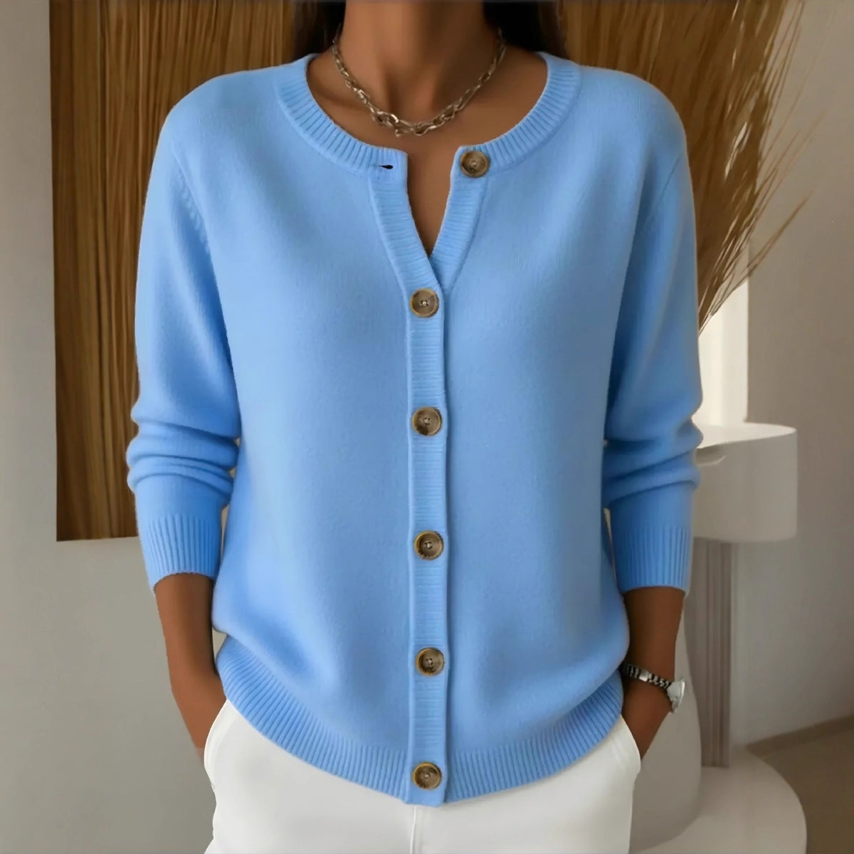 Womens Button-front Cardigan With A Round Neckline Loose-fit Knit Jacket by Ricaloux