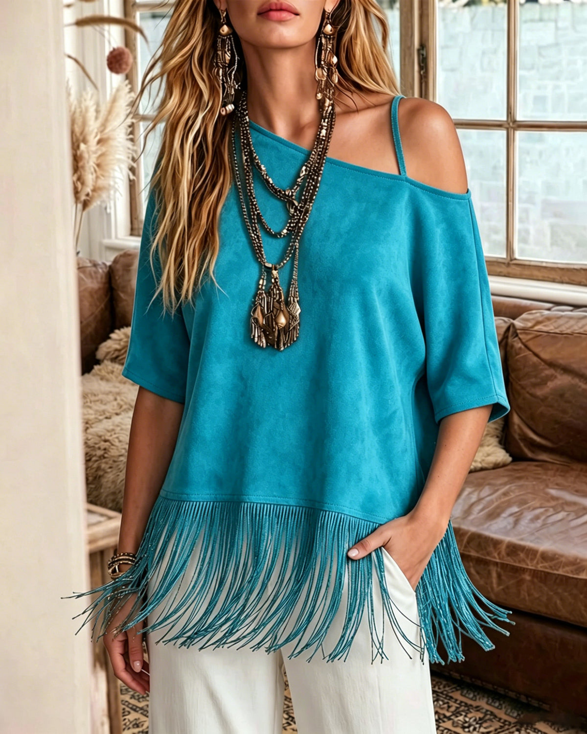 Loose-fit Western-style T-shirt With A Fringed Hem – Premium 0 | RICALOUX