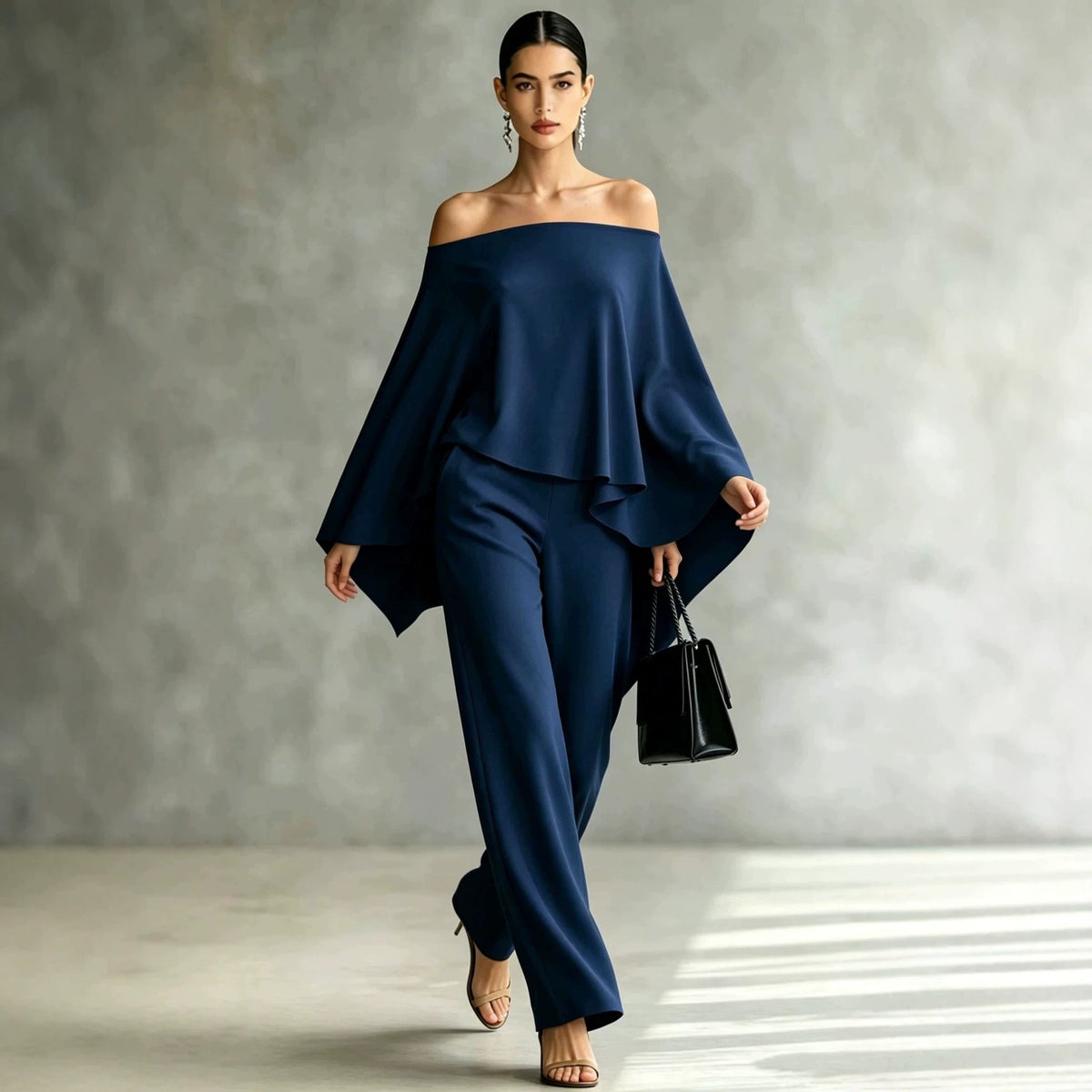 Autumn Fashion Off-Shoulder Wide-Leg Pants Set Womens Solid-Color Asymmetric Two-Piece Set – Premium 0 | RICALOUX