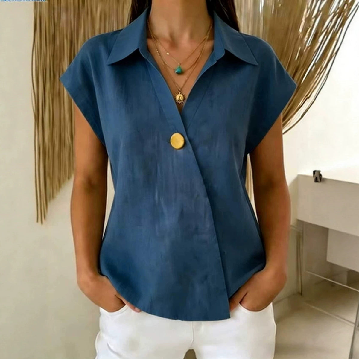 Loose-fitting Casual Lapel-button Top – Premium 0 | RICALOUX