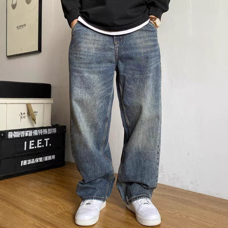 American-style Casual High-end Heavyweight Washed Vintage Jeans For Spring And Autumn by Ricaloux