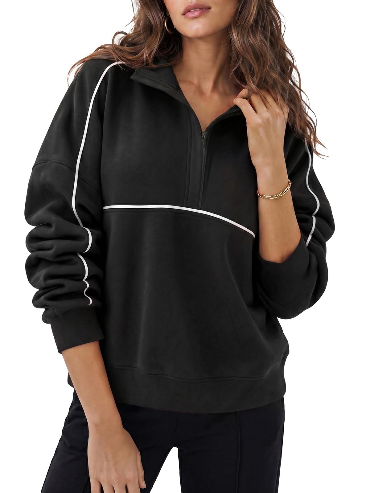 Womens Loose-fit Sweatshirt With A Lapel And Zipper Pullover Hoodie – Premium 0 | RICALOUX