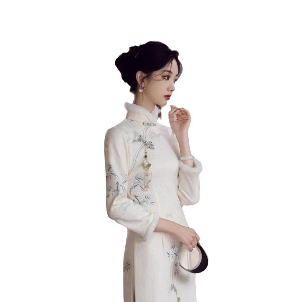 Improved Cheongsam Dress Winter Fleece-lined - RICALOUX